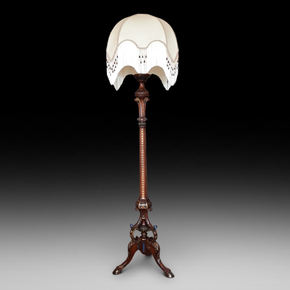 Late 19thC Carved Mahogany Standard Lamp