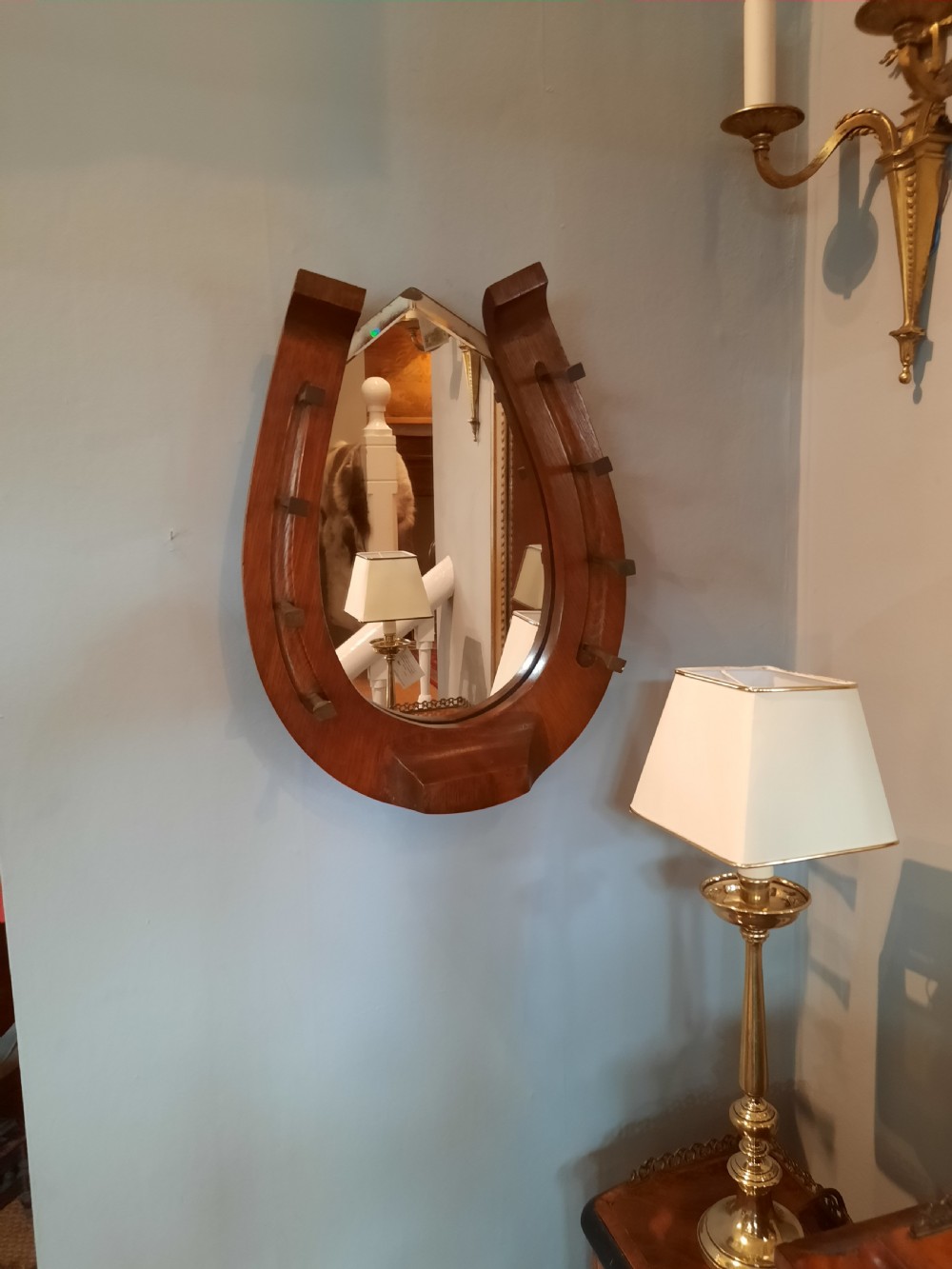 Edwardian walnut horseshoe shaped hall mirror View II