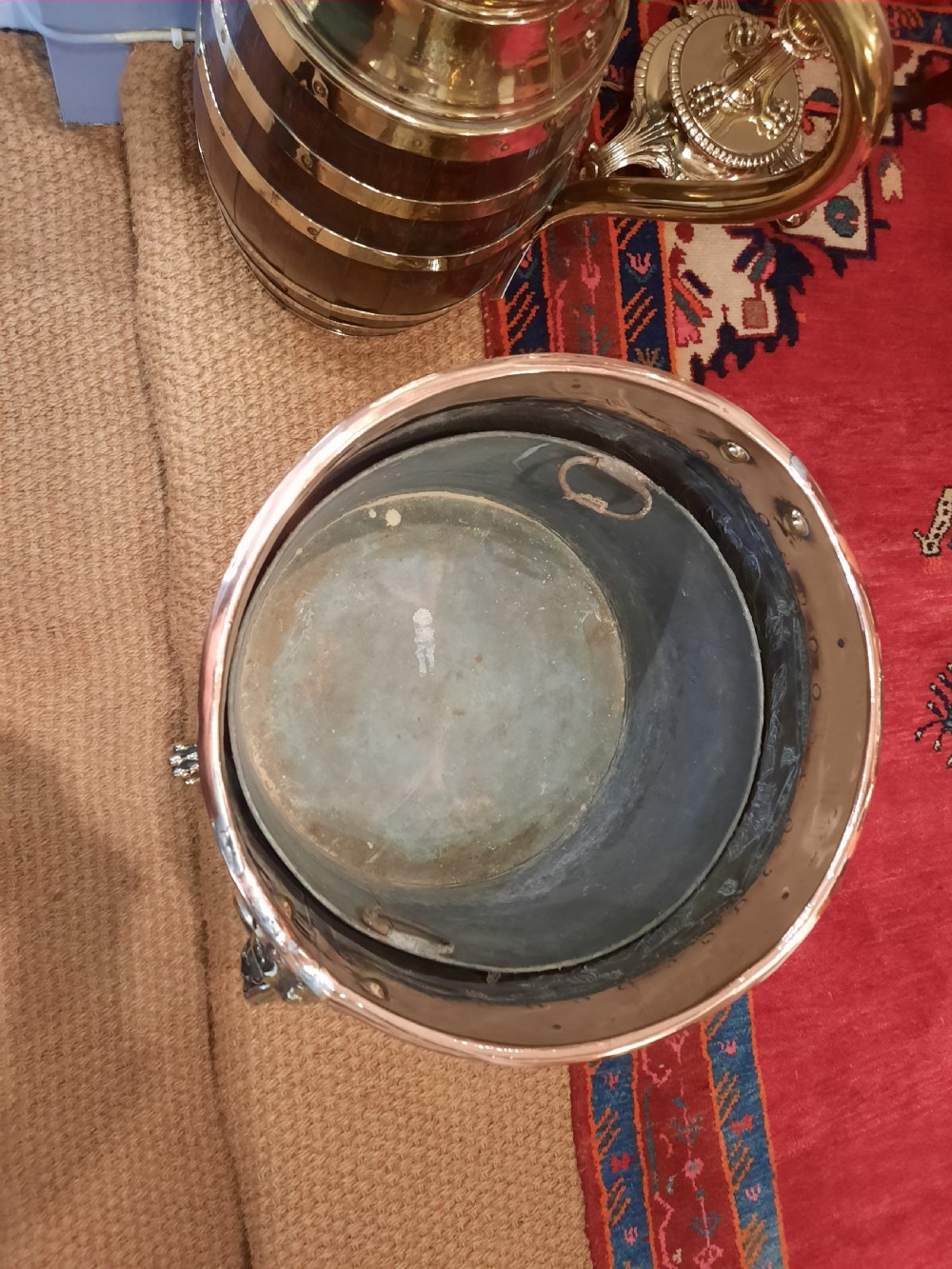 Victorian copper and brass Heraldic log bucket View IV