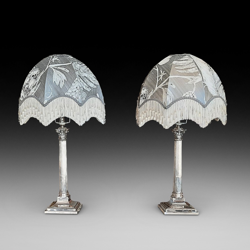 Large pair of Victorian silver plated table lamps