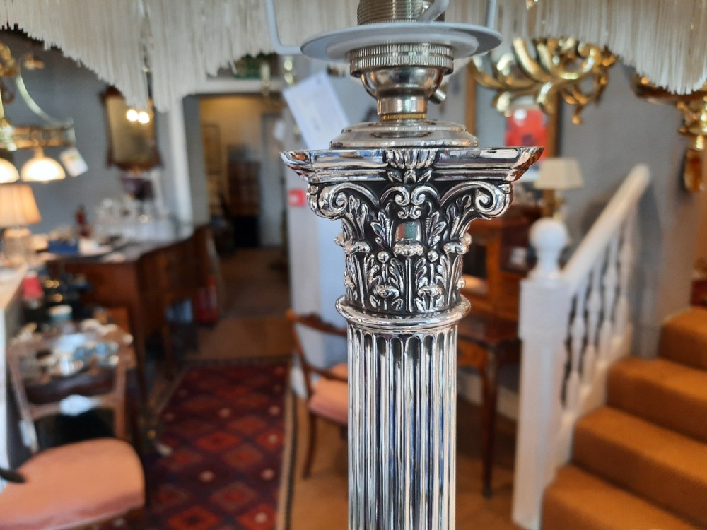 Large pair of Victorian silver plated table lamps View VI