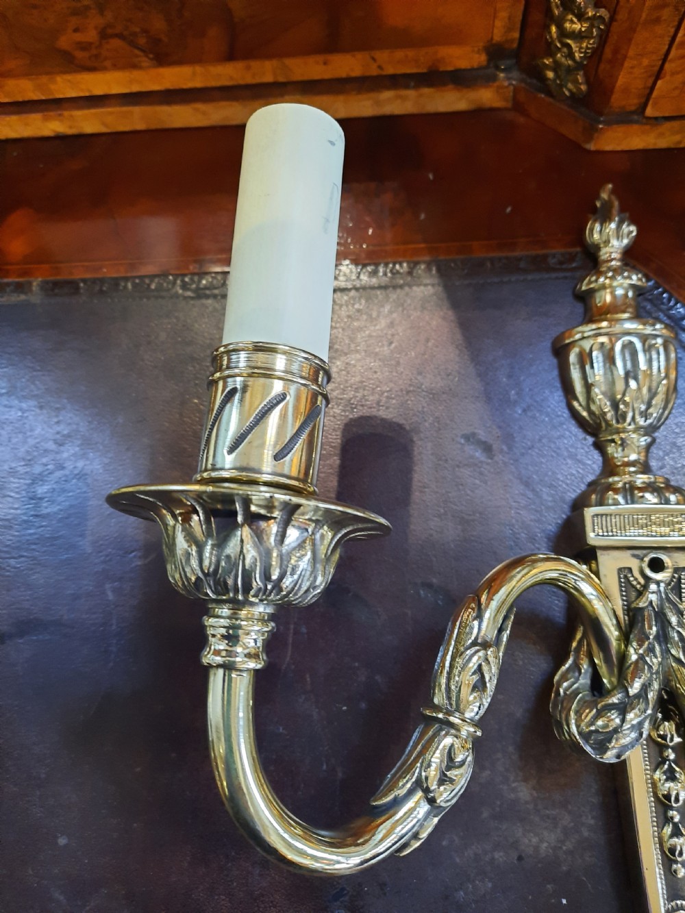 Pair of early 20thC brass twin branch wall lights View III