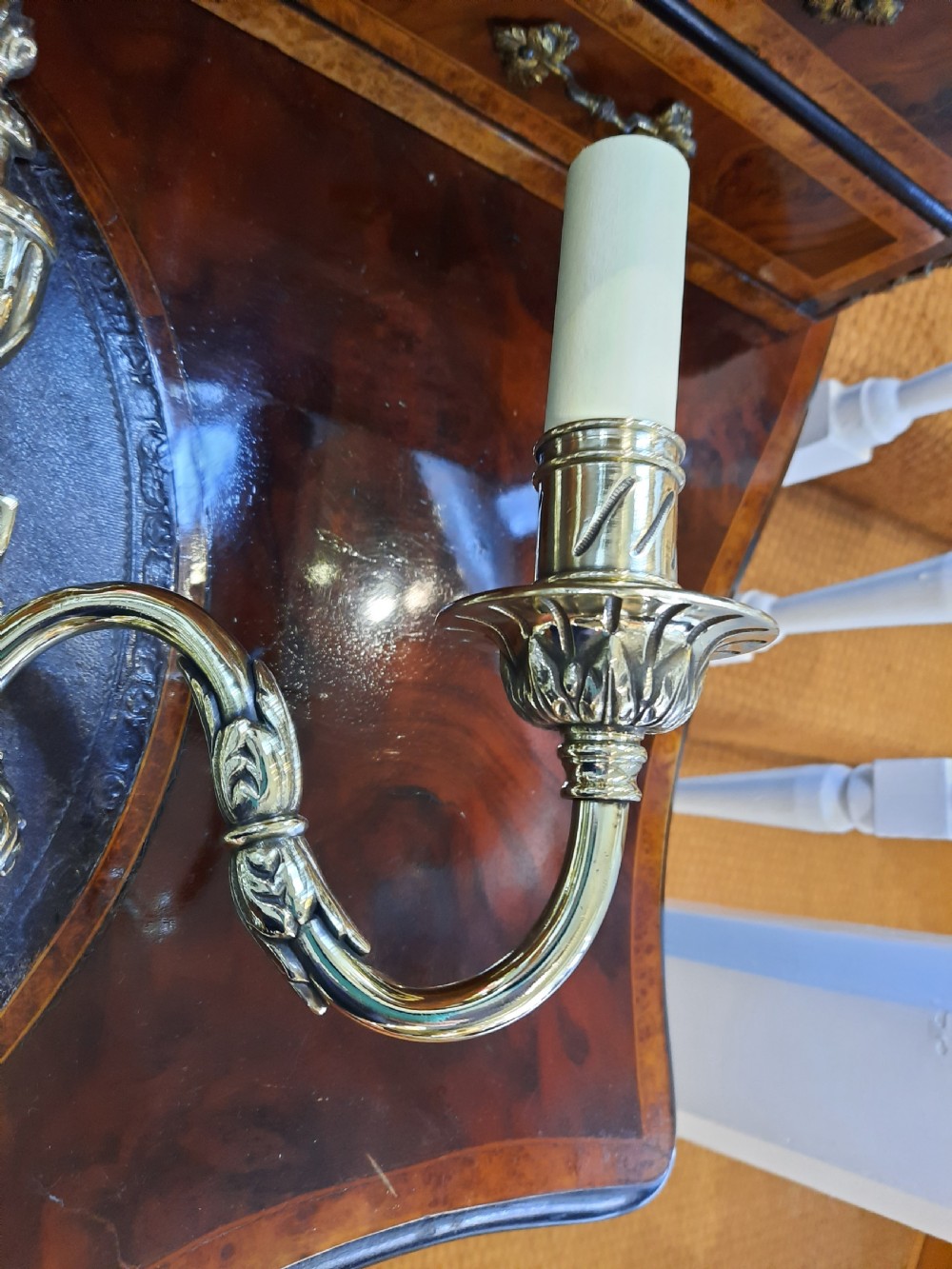 Pair of early 20thC brass twin branch wall lights View IV
