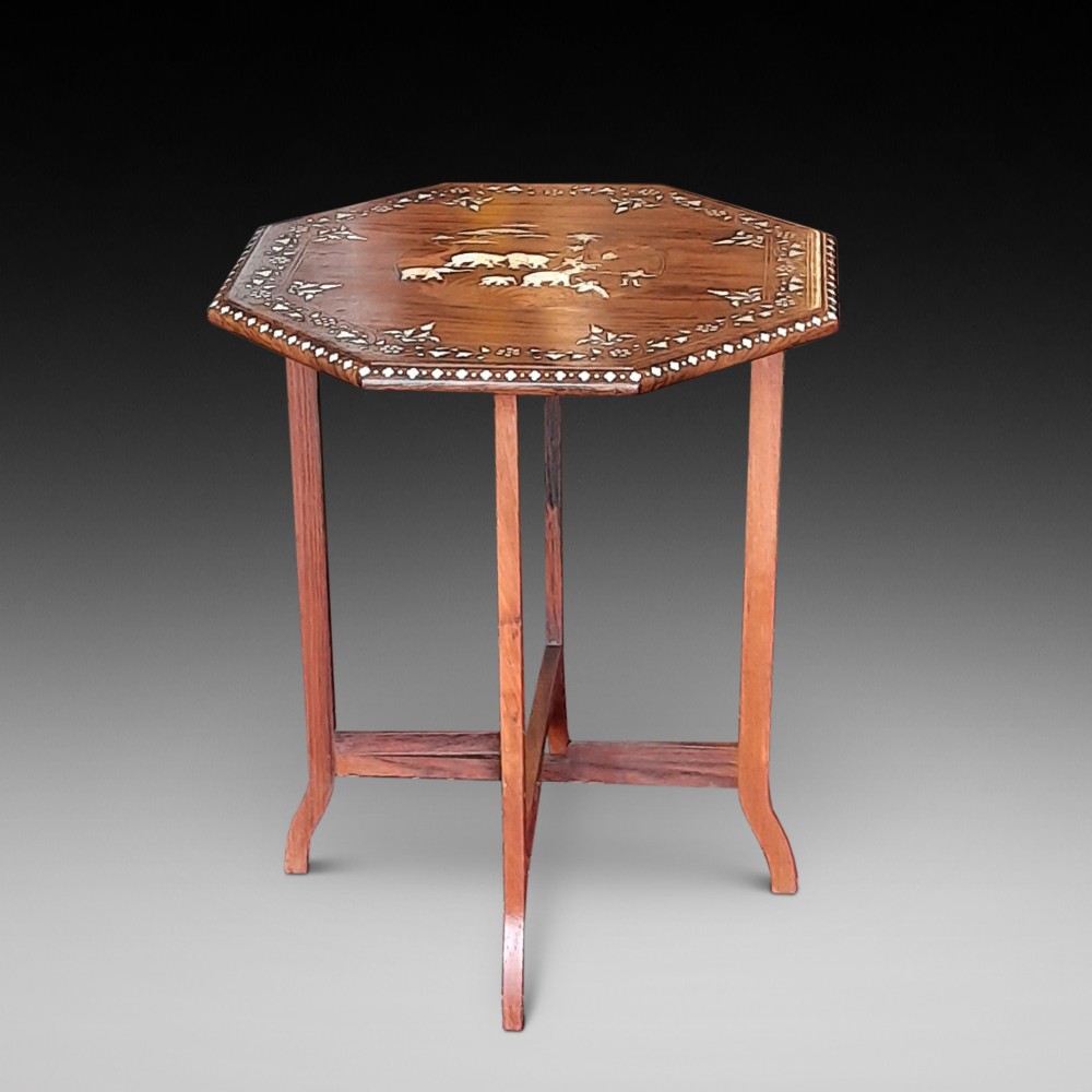 Early 20thC Indian rosewood bone inlaid occasional table