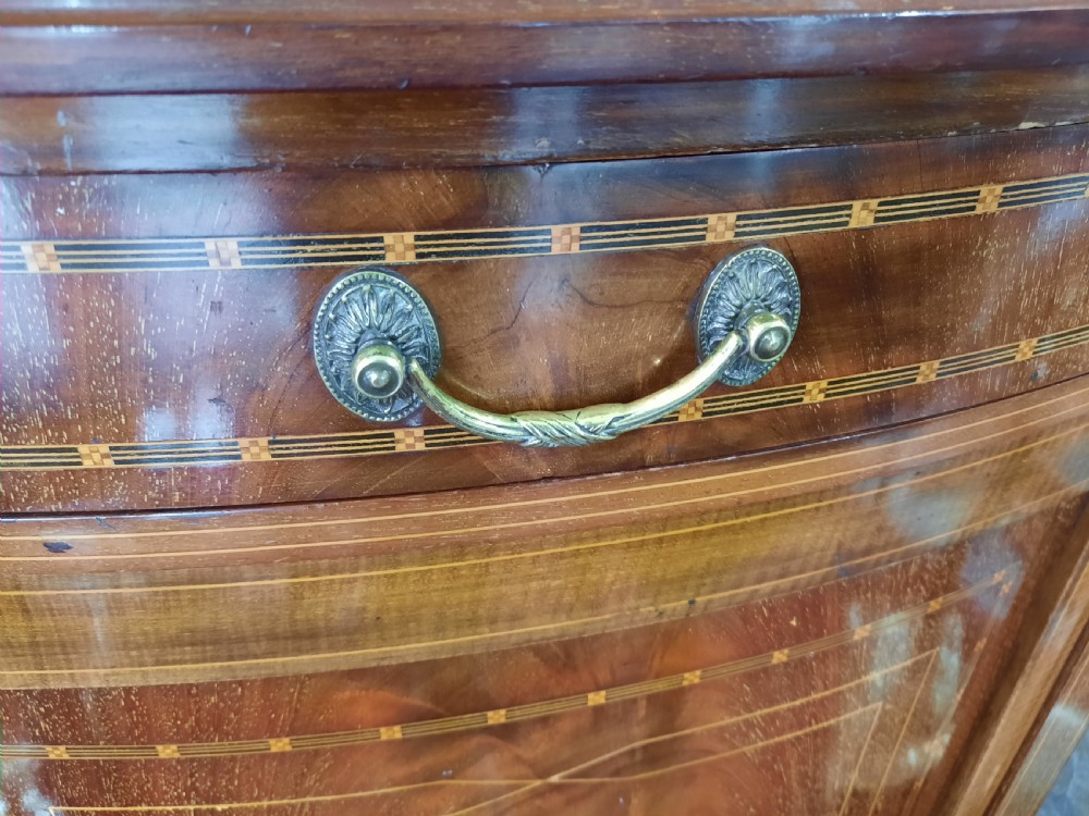 Edwardian mahogany and inlaid bow front music cabinet View III