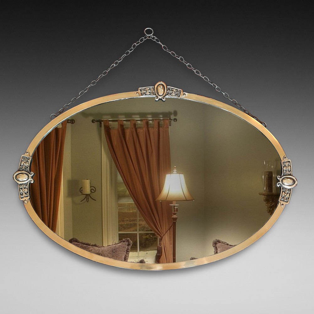 Arts and Crafts Brass Framed Oval Mirror