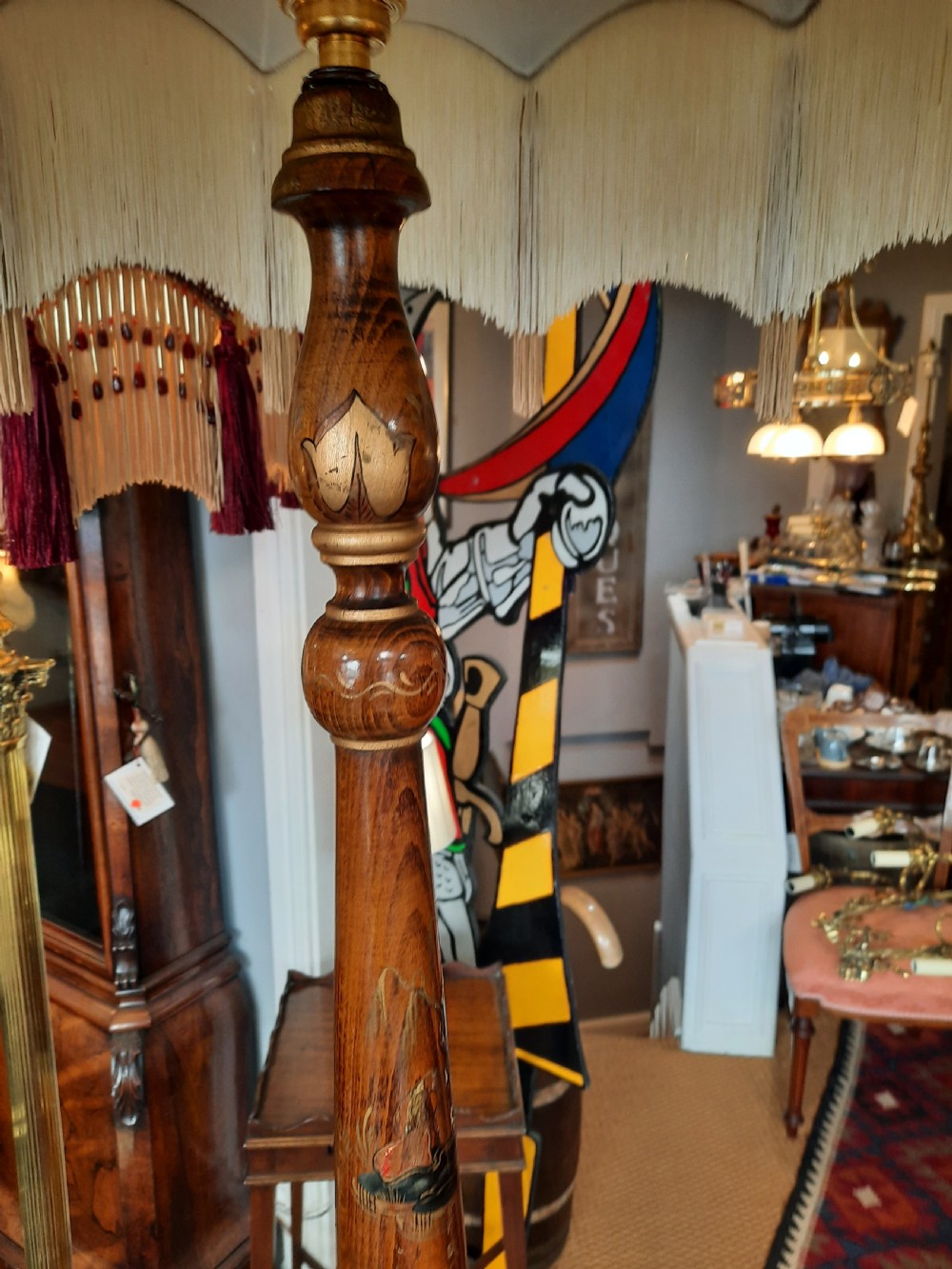 1930's Oak Chinoiserie Standard Lamp View III