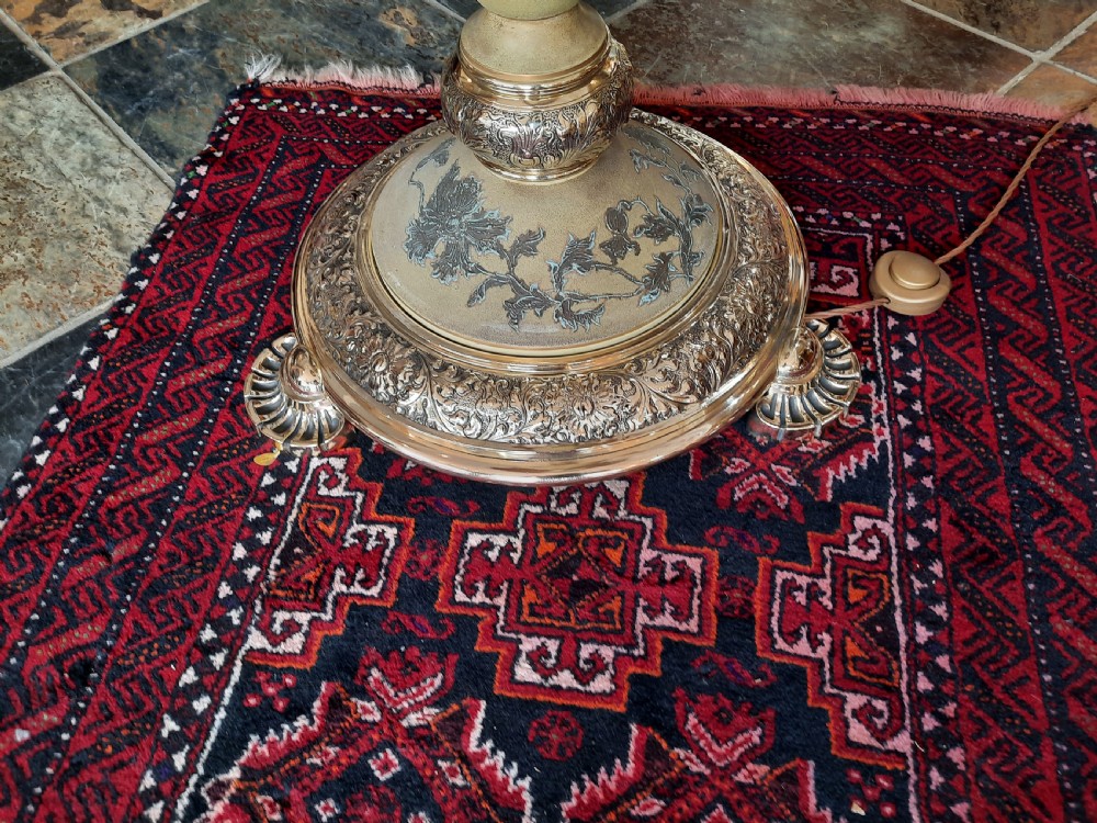 Late 19thC Brass and Earthenware Adjustable Standard Oil Lamp View II