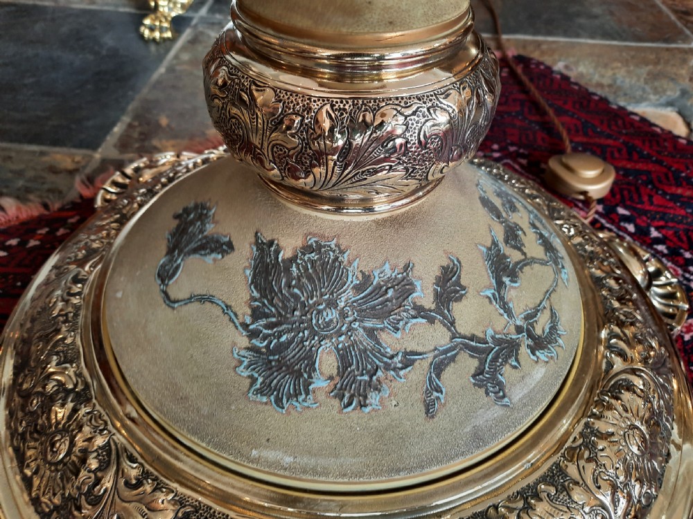 Late 19thC Brass and Earthenware Adjustable Standard Oil Lamp View IV