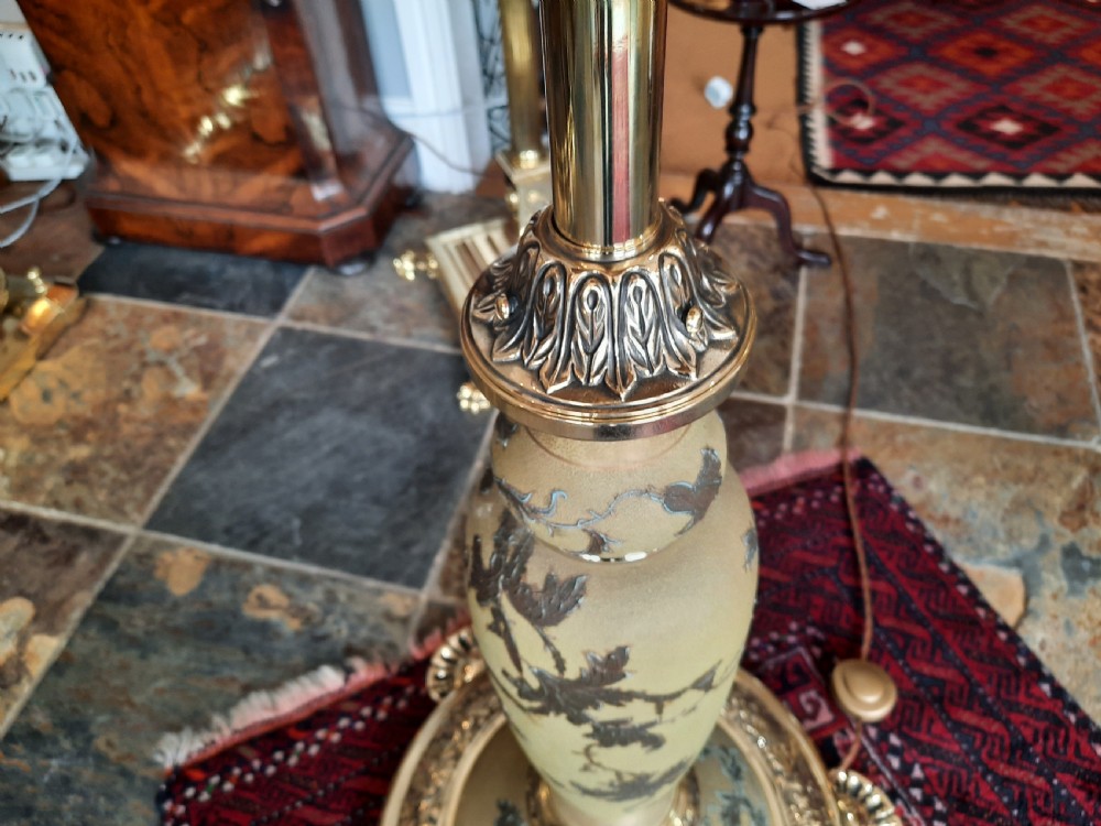 Late 19thC Brass and Earthenware Adjustable Standard Oil Lamp View VI