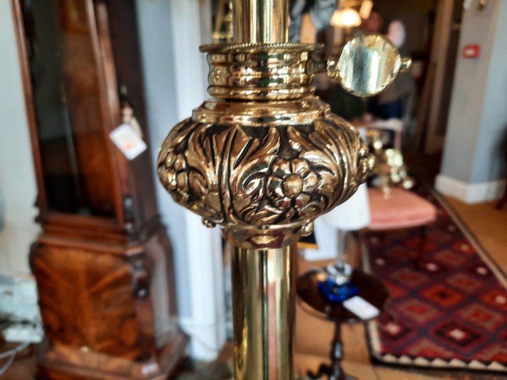 Late 19thC Brass and Earthenware Adjustable Standard Oil Lamp View VII