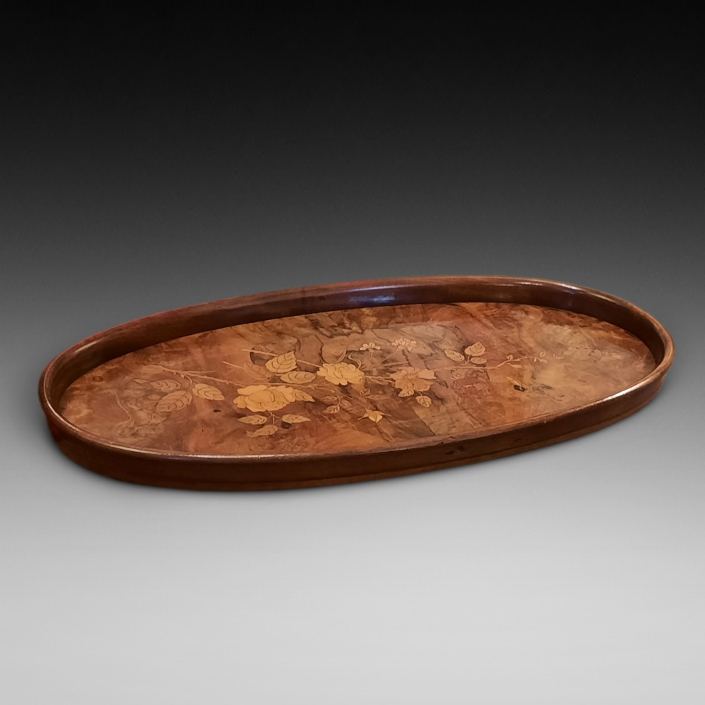 Late 19thC Black Walnut & Marquetry Tray