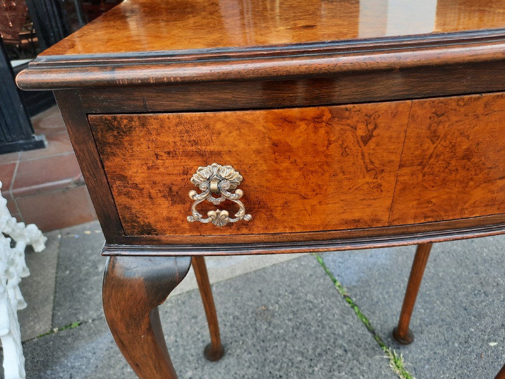 1920's Small Quarter Veneered Burr Walnut Lowboy View V