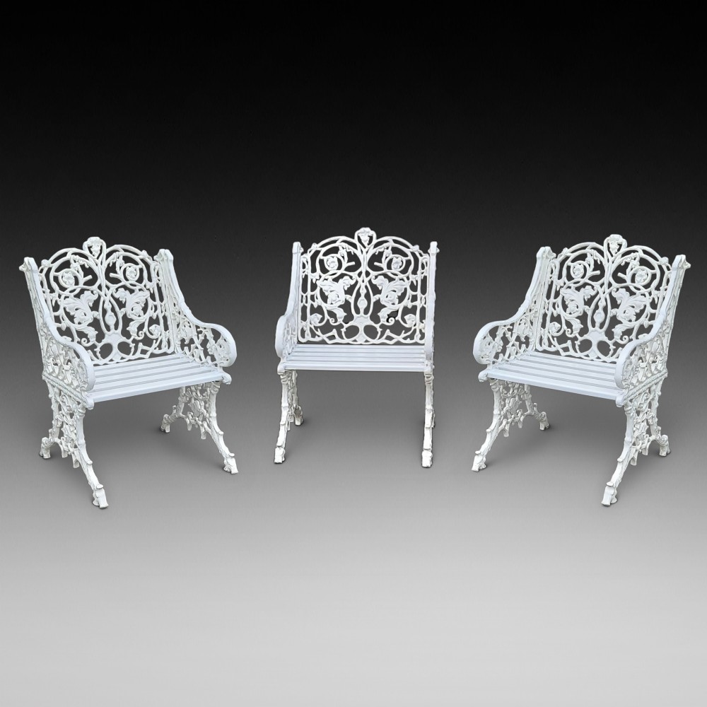 Three Early 20thC Coalbrookdale Style Cast Iron Garden Chairs