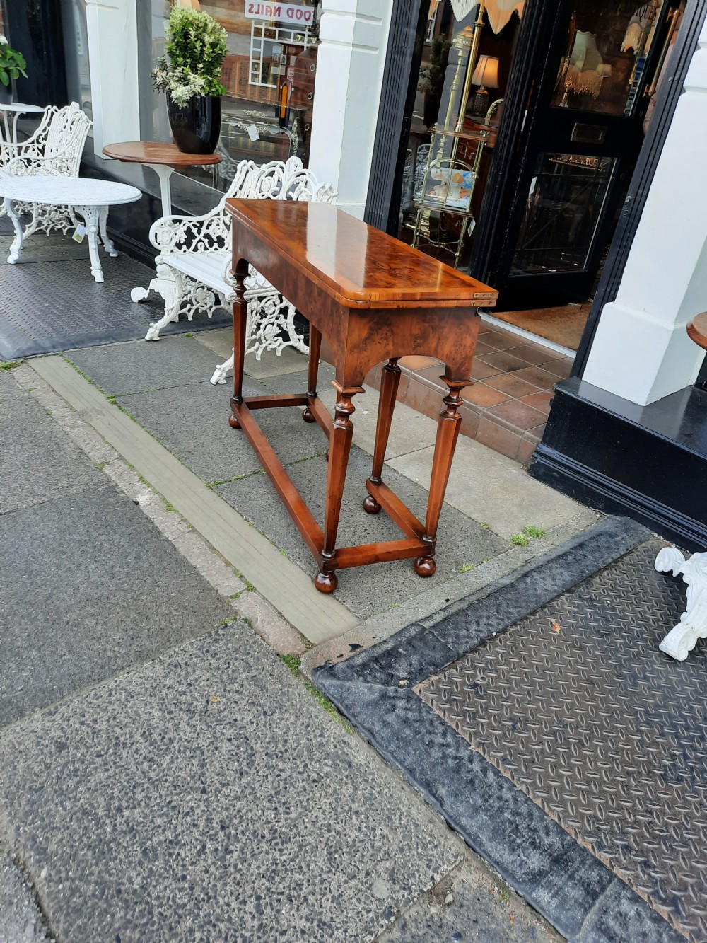 Early 20thC burr yew console card table View II
