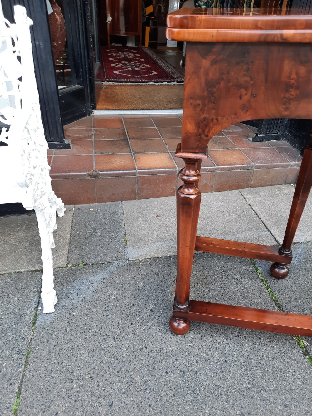 Early 20thC burr yew console card table View IV