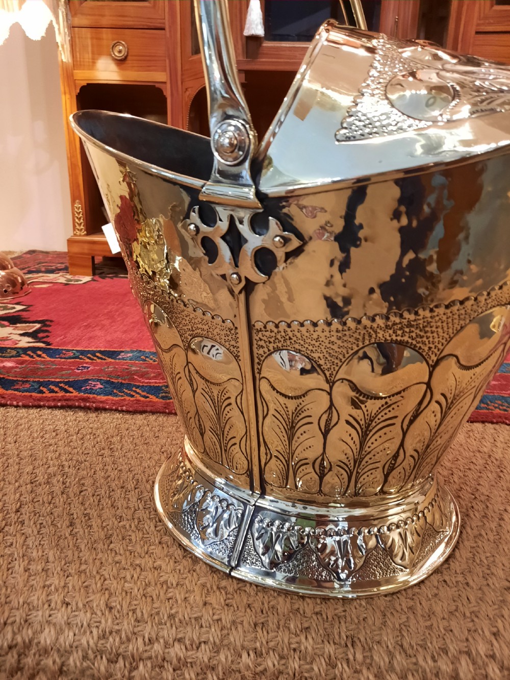 Late 19thC Art Noveau Brass Coal Scuttle View V