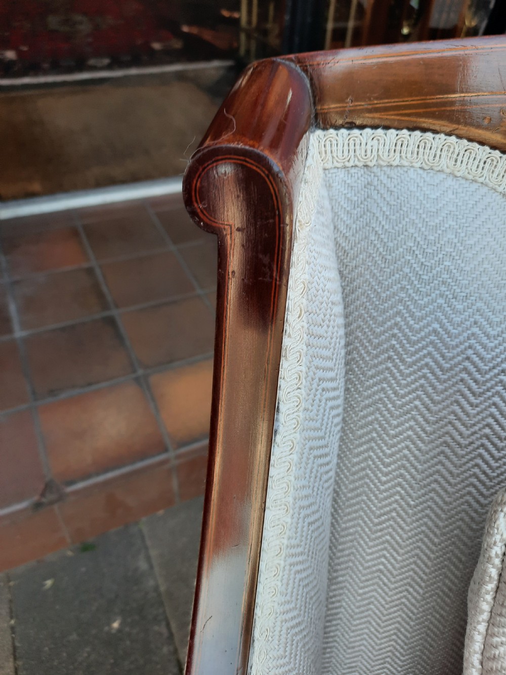 Edwardian inlaid mahogany enclosed armchair View II