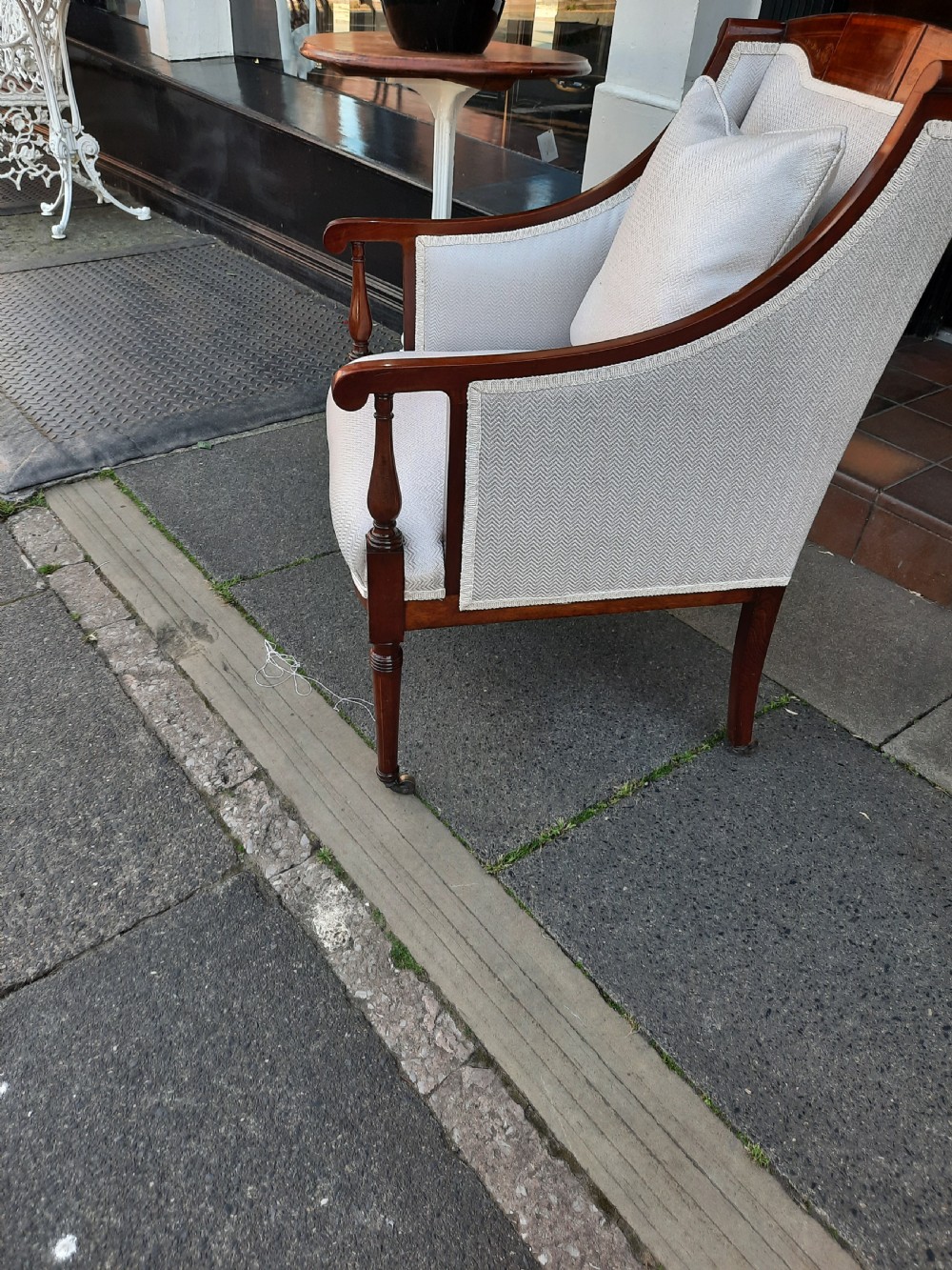 Edwardian inlaid mahogany enclosed armchair View II