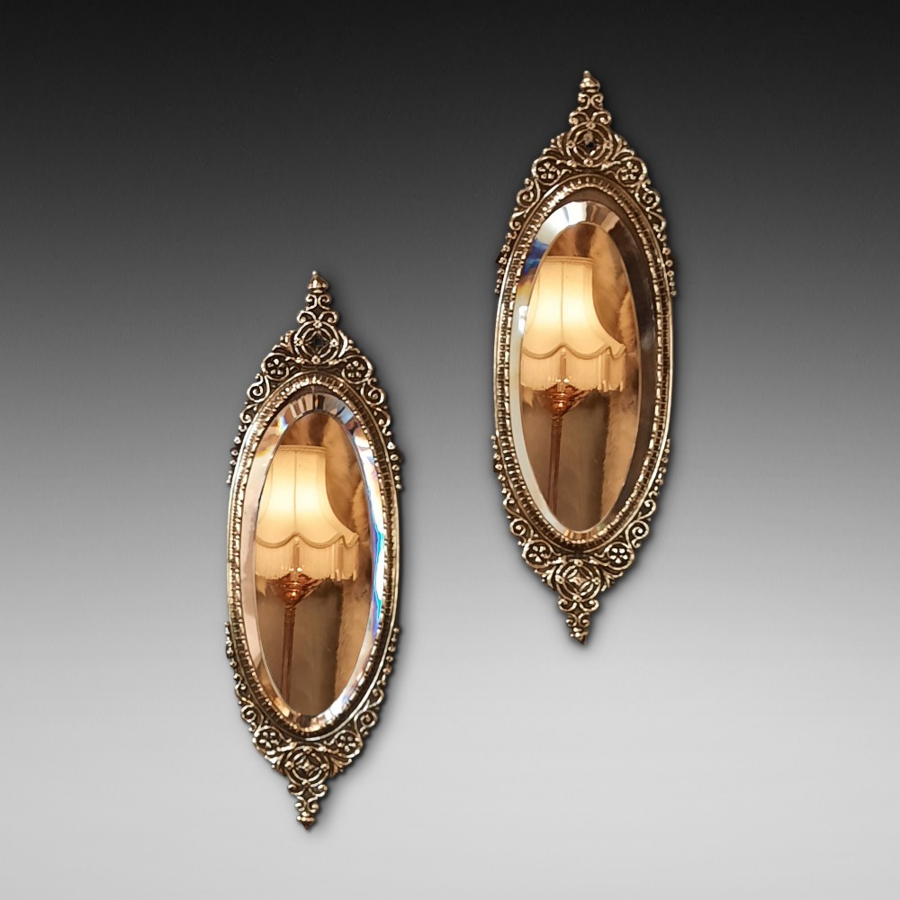 Pair of Early 20thC Brass Framed Looking Glasses