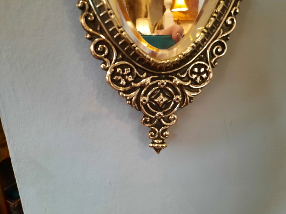 Pair of Early 20thC Brass Framed Looking Glasses View II