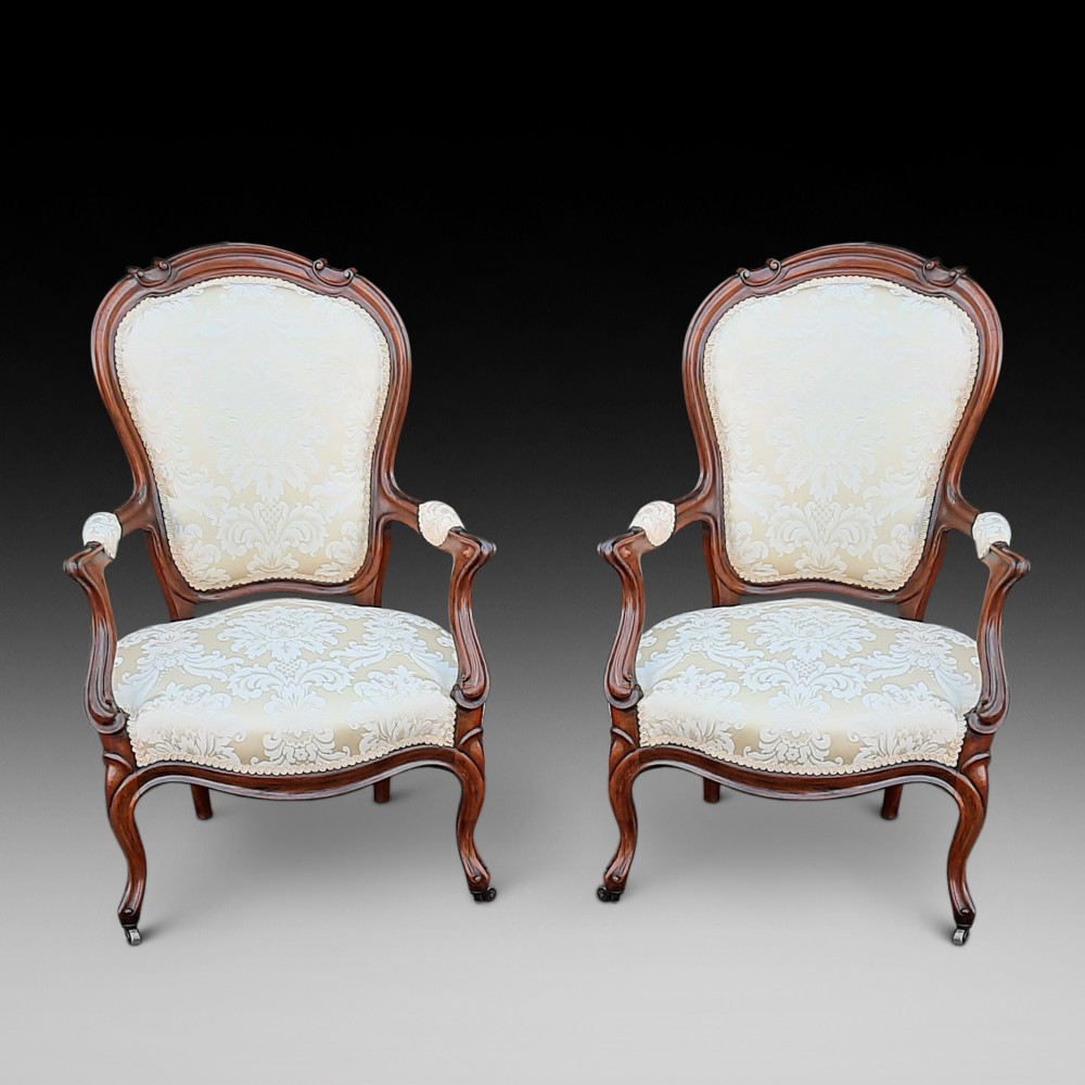 Pair of Victorian rosewood salon chairs