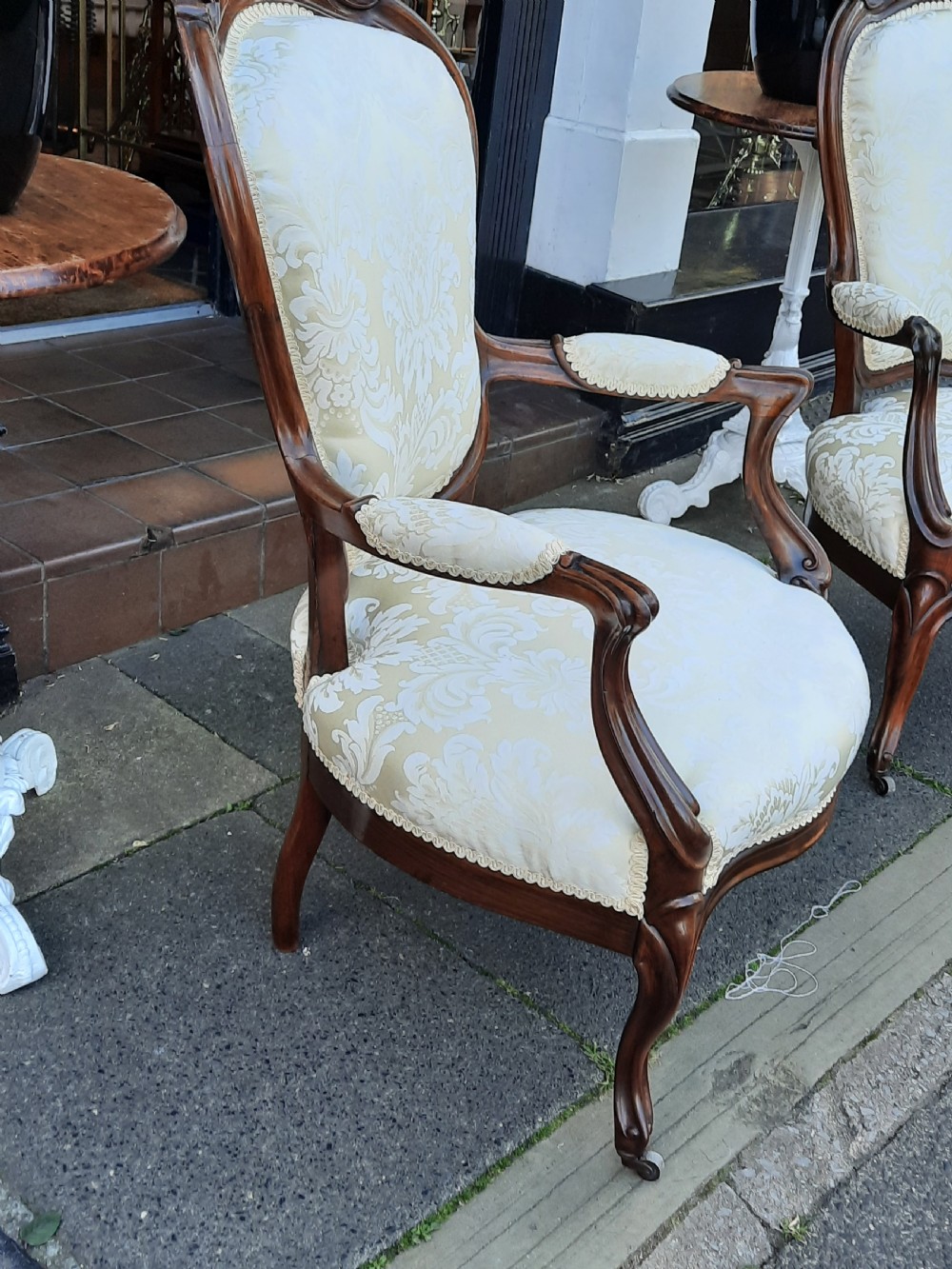 Pair of Victorian rosewood salon chairs View III