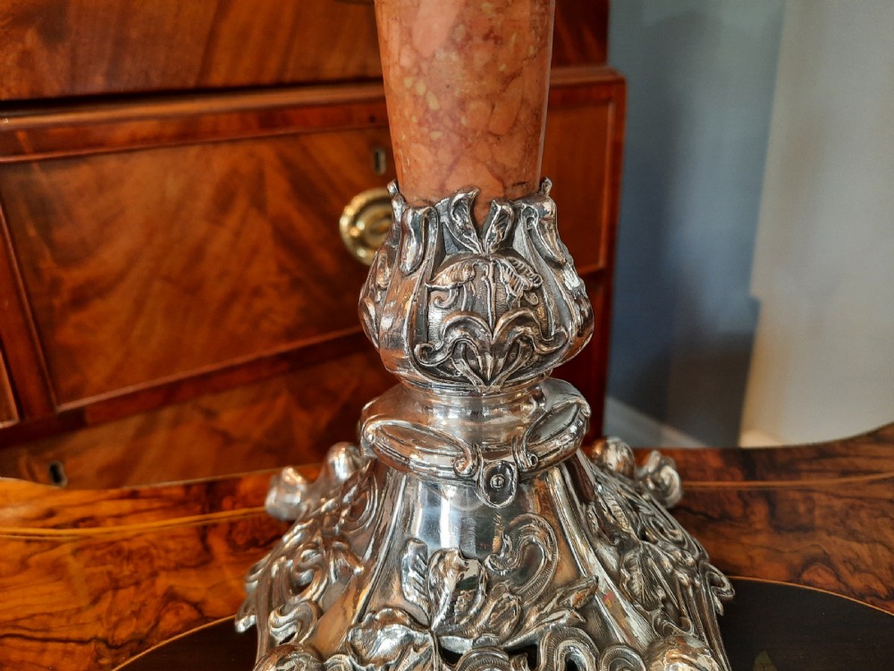 Art Nouveau Silver Plate and Marble Table Lamp View II