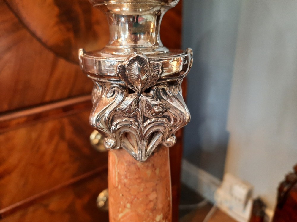 Art Nouveau Silver Plate and Marble Table Lamp View IV