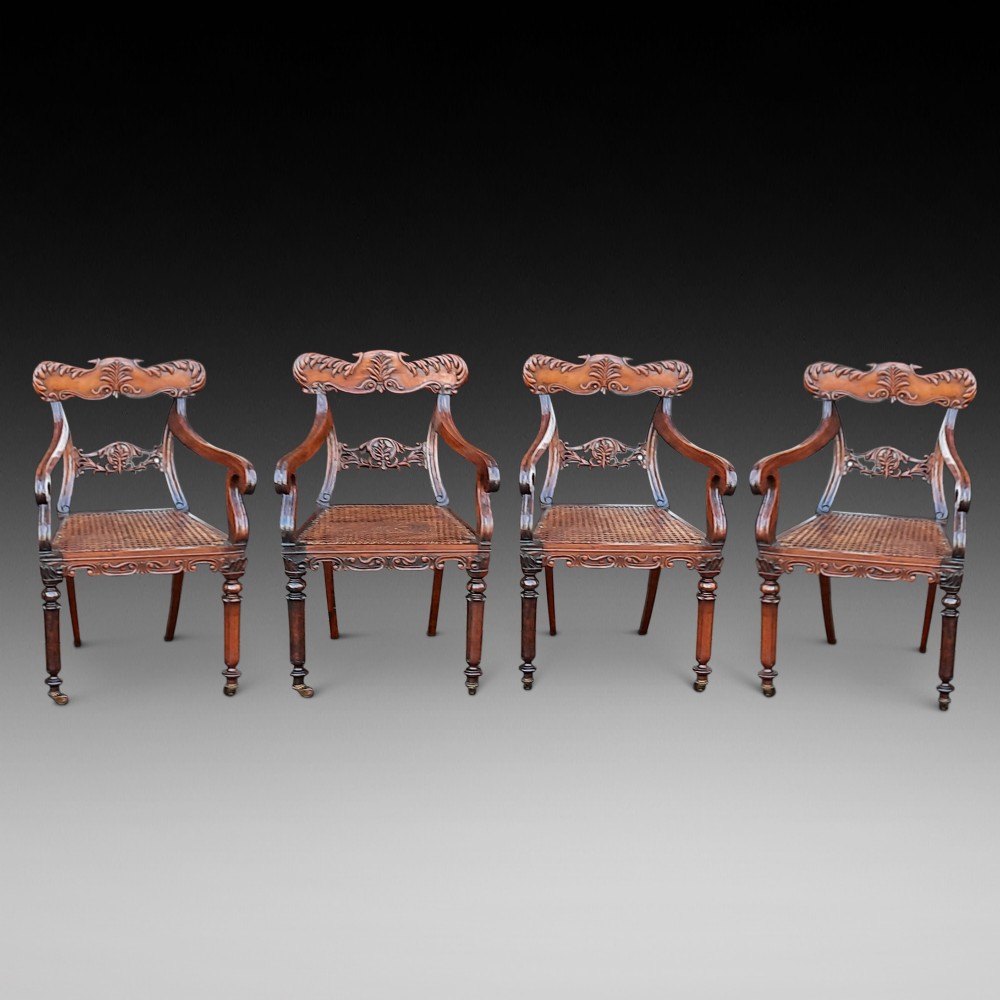4 William IV Anglo Indian Rosewood Arm Chairs