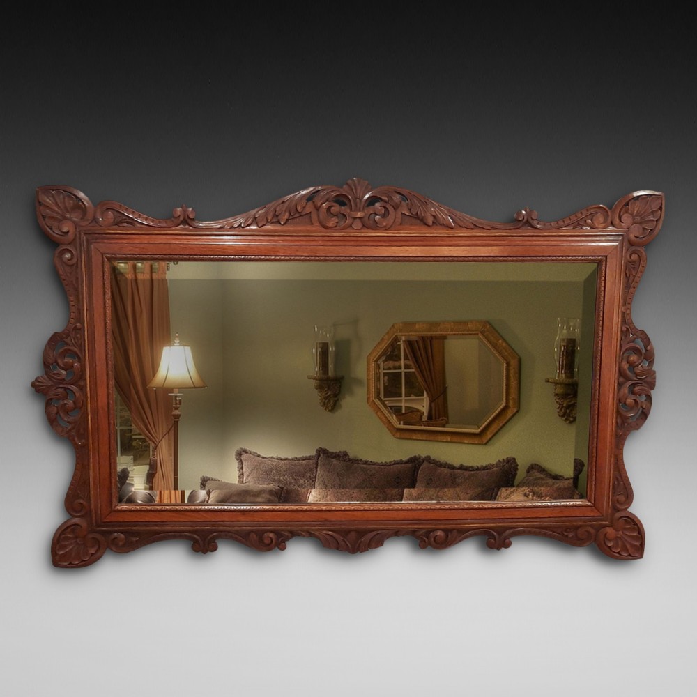 19thC Continental Carved Walnut Mirror 