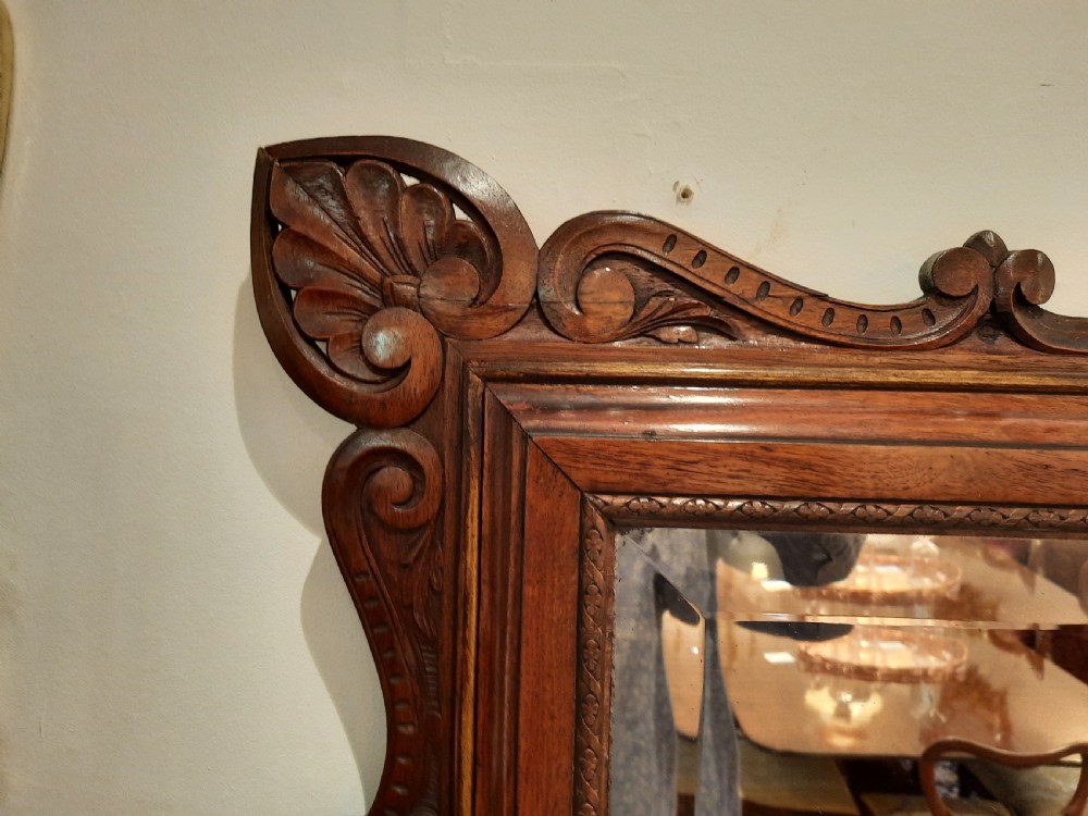 19thC Continental Carved Walnut Mirror  View II