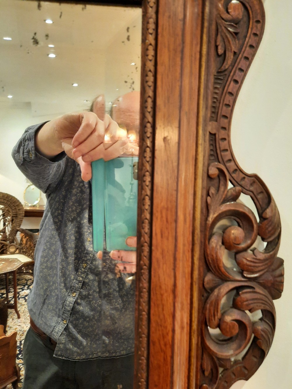 19thC Continental Carved Walnut Mirror  View VI