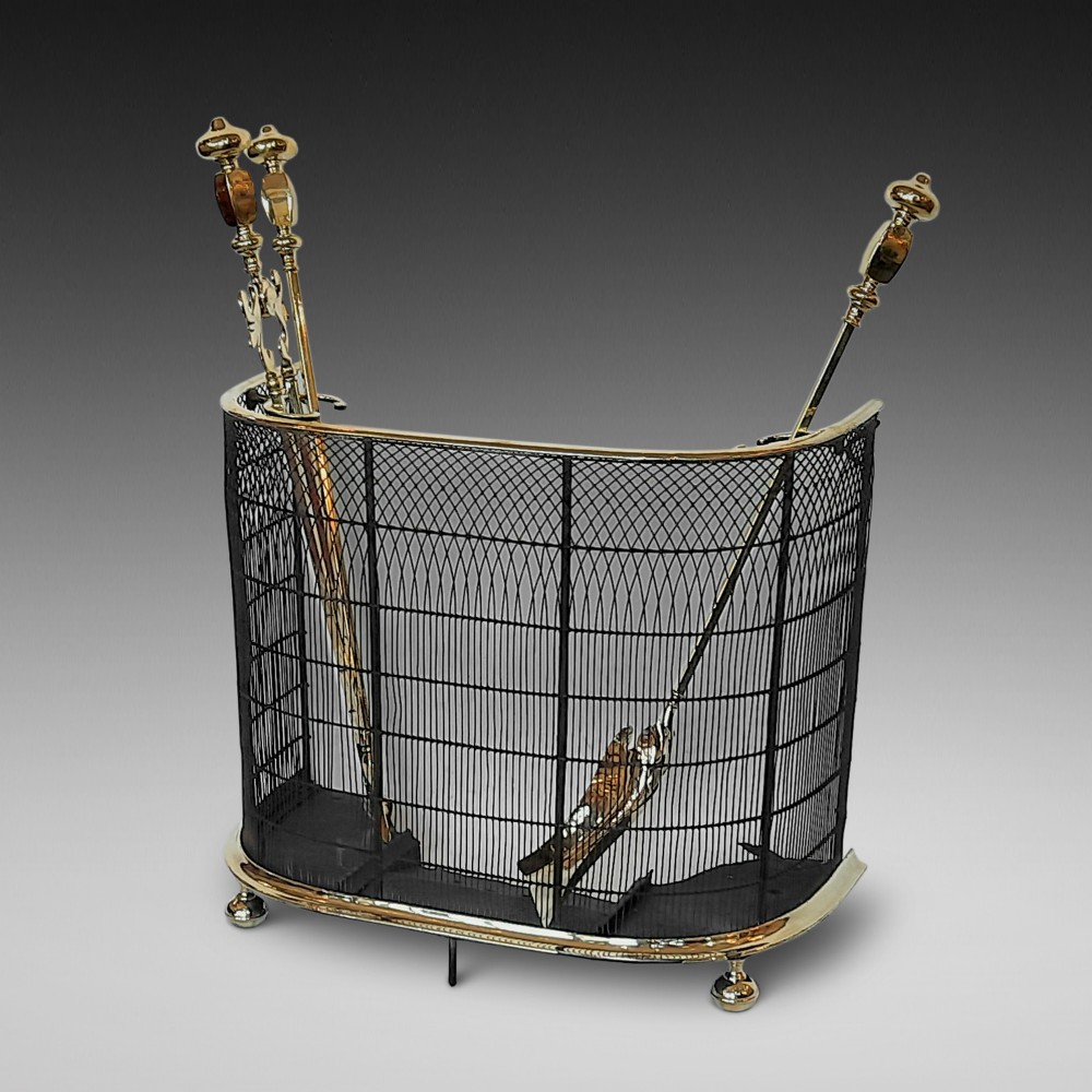 Victorian Brass Nursery Fender and Irons