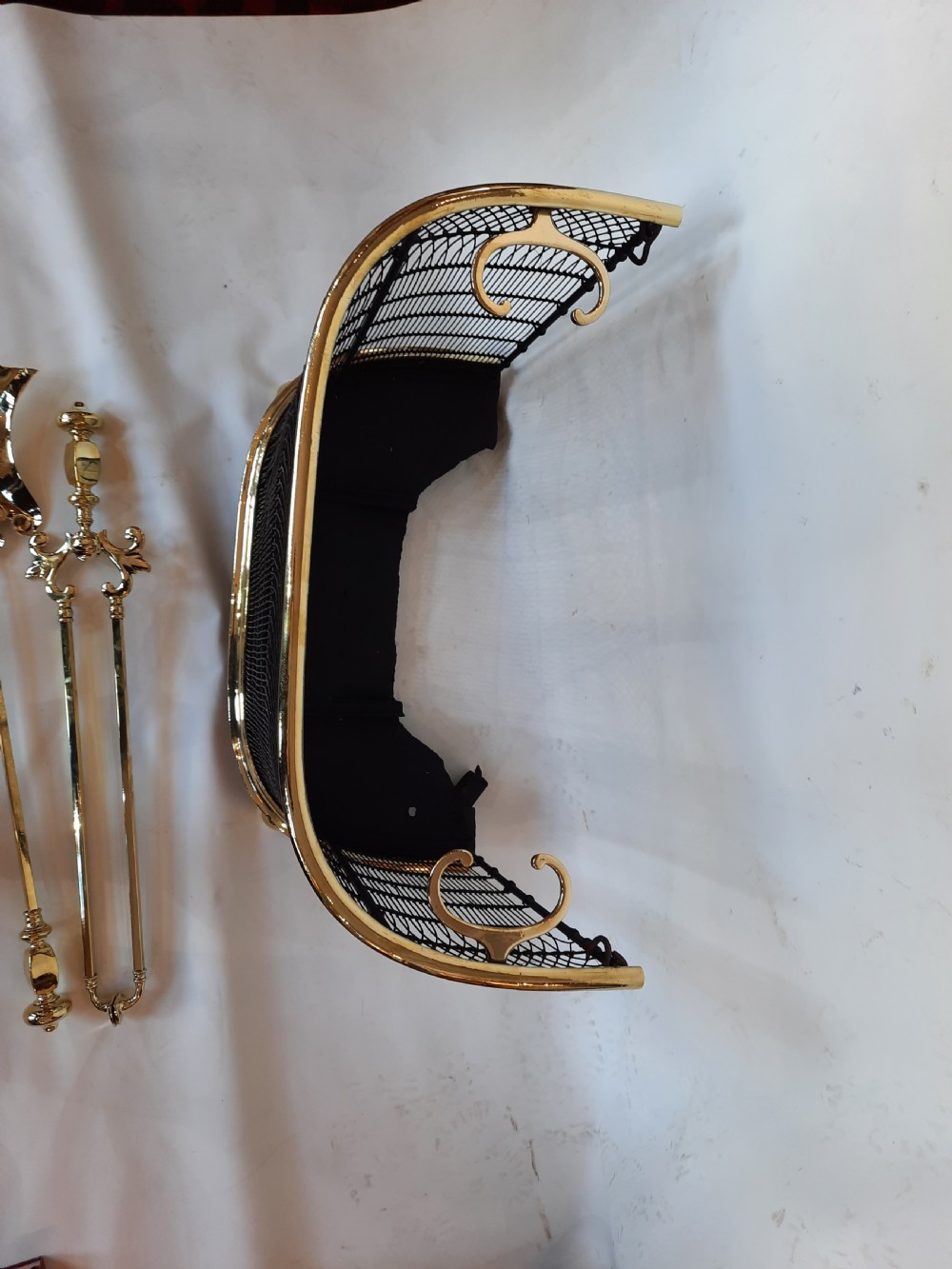 Victorian Brass Nursery Fender and Irons View III
