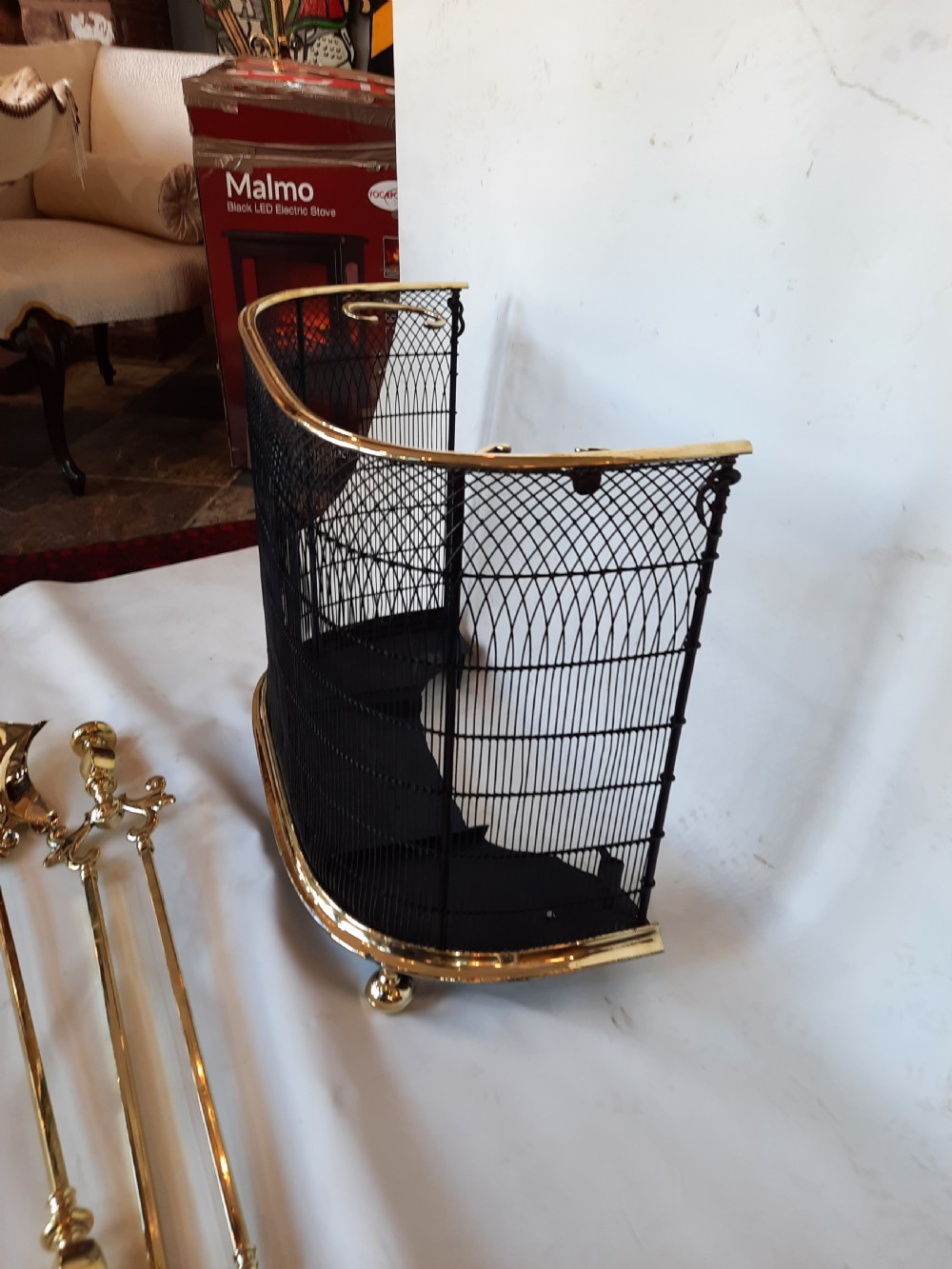 Victorian Brass Nursery Fender and Irons View IV