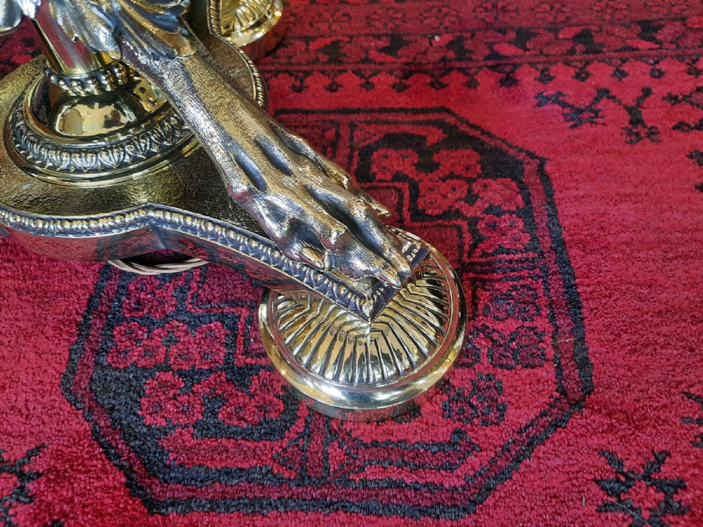 Early 20thC Adam Style Brass Standard Oil Lamp View IV