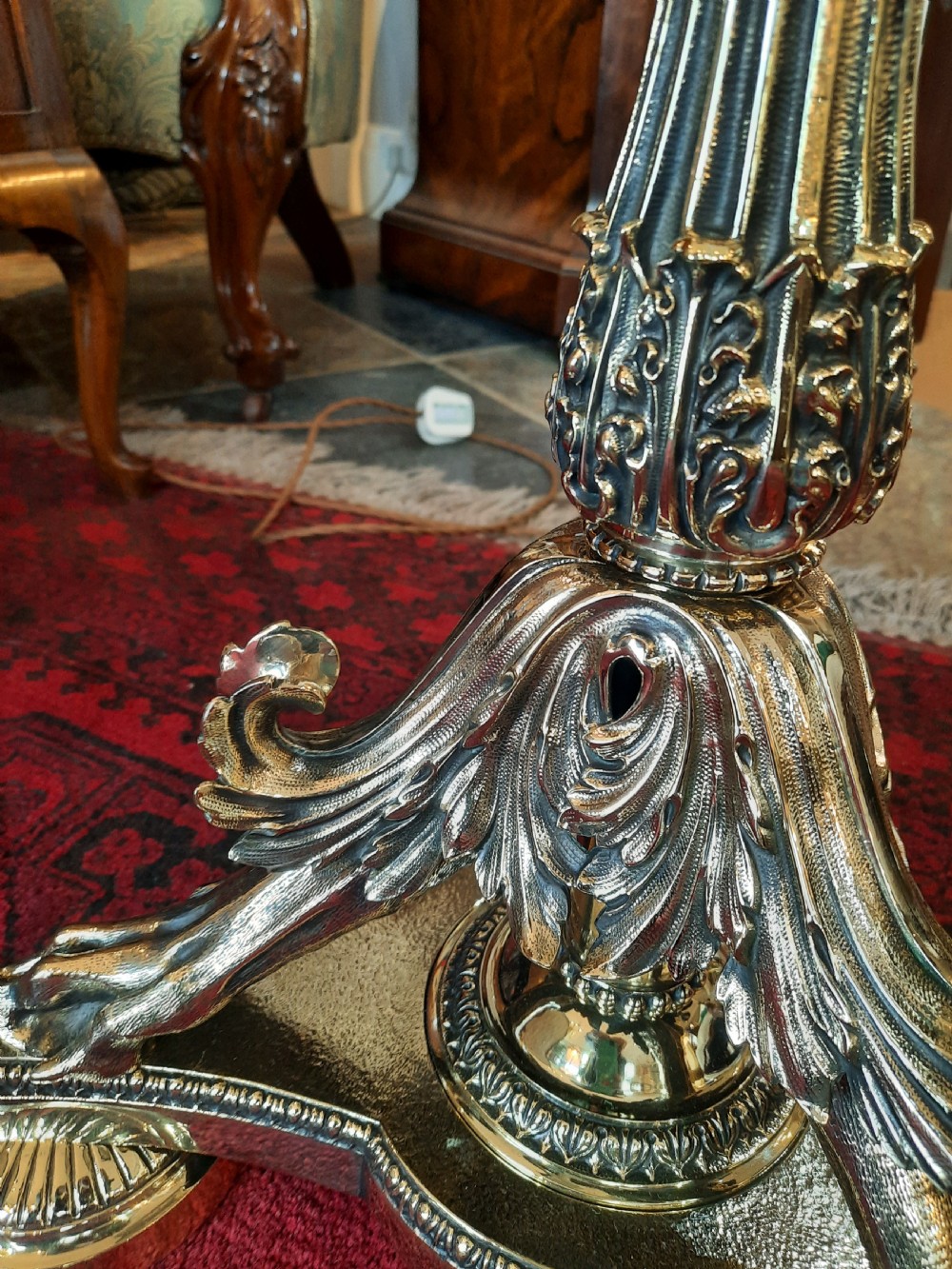 Early 20thC Adam Style Brass Standard Oil Lamp View VI