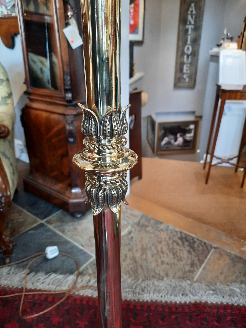 Early 20thC Adam Style Brass Standard Oil Lamp View VIII