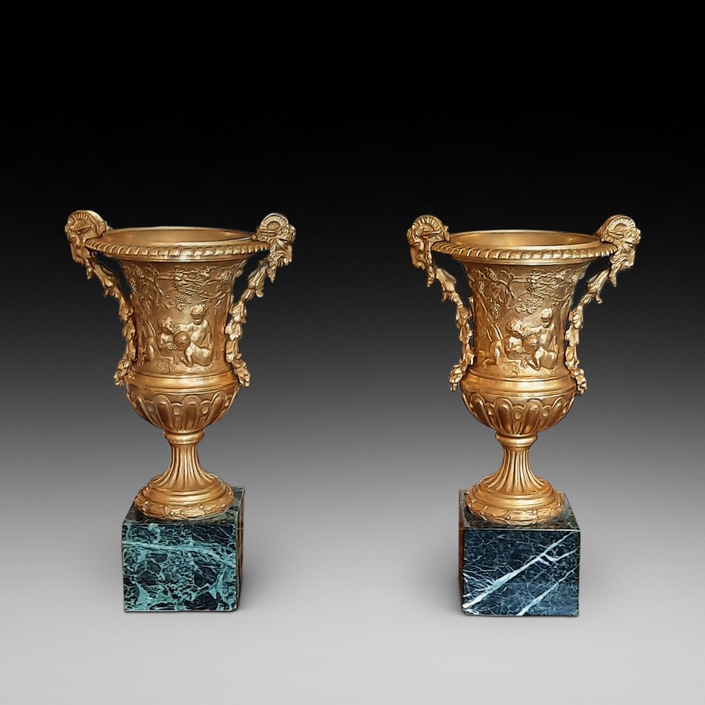 Pair of fine quality 19thC French gilt bronze urns
