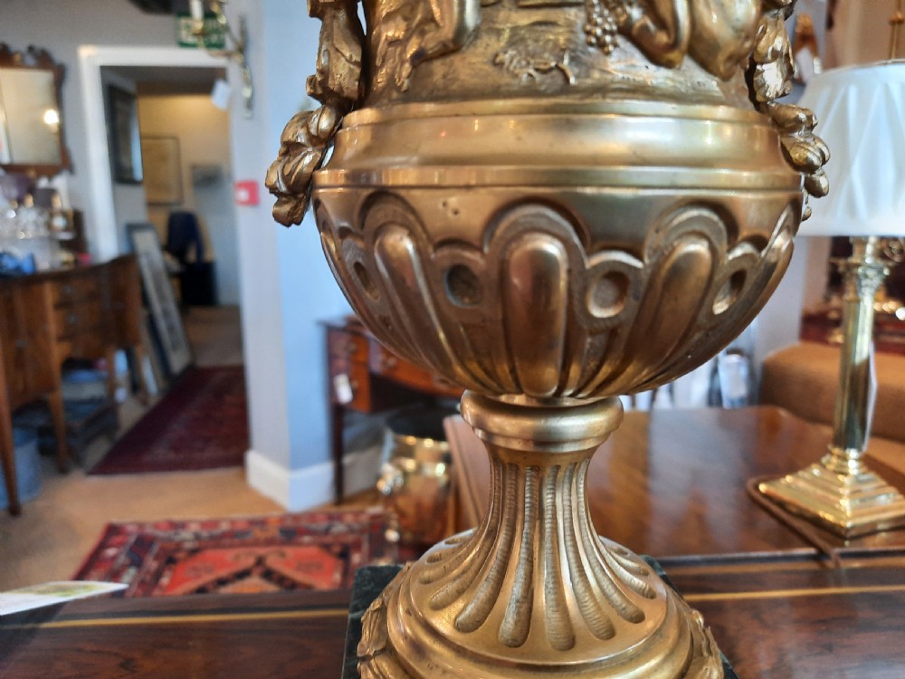 Pair of fine quality 19thC French gilt bronze urns View IV
