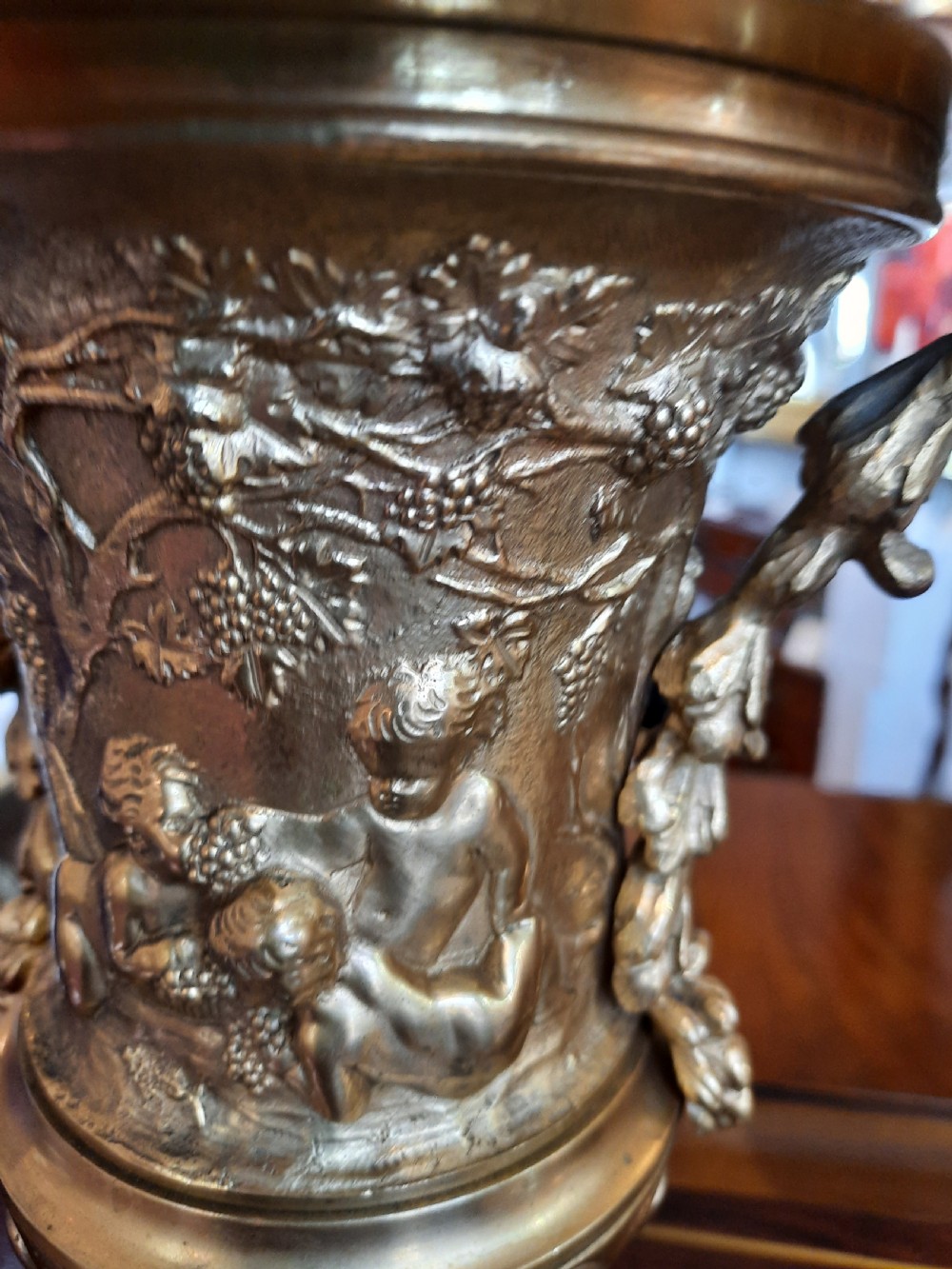 Pair of fine quality 19thC French gilt bronze urns View V