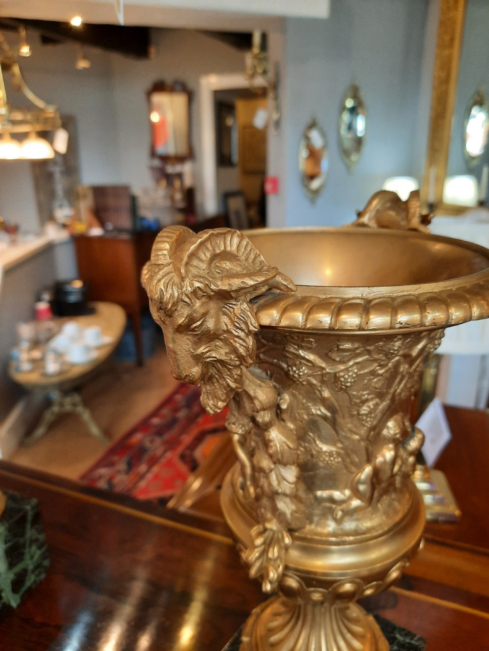 Pair of fine quality 19thC French gilt bronze urns View VII