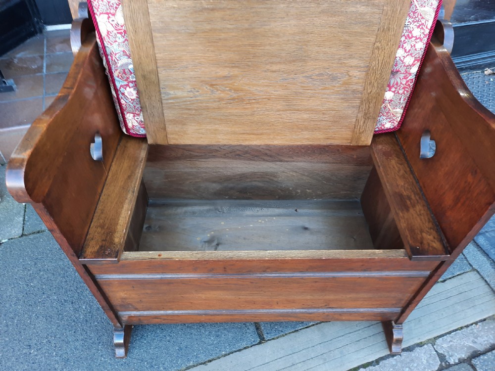 Arts and Crafts Oak Monks Bench View V