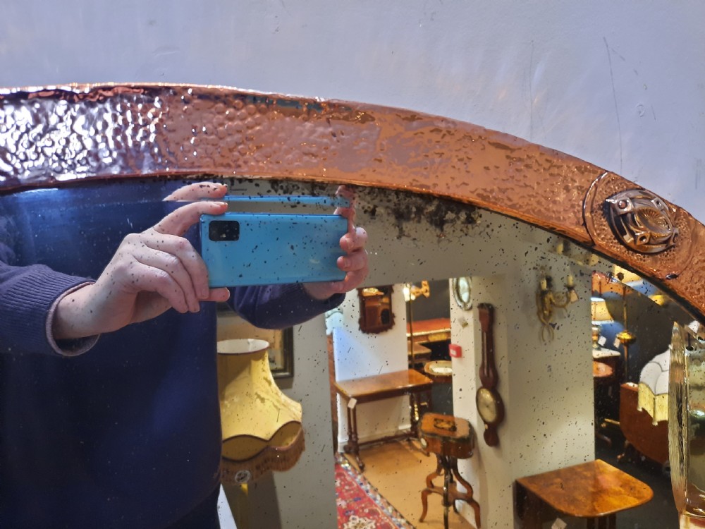 Arts & Crafts Beaten Copper Framed Mirror View III