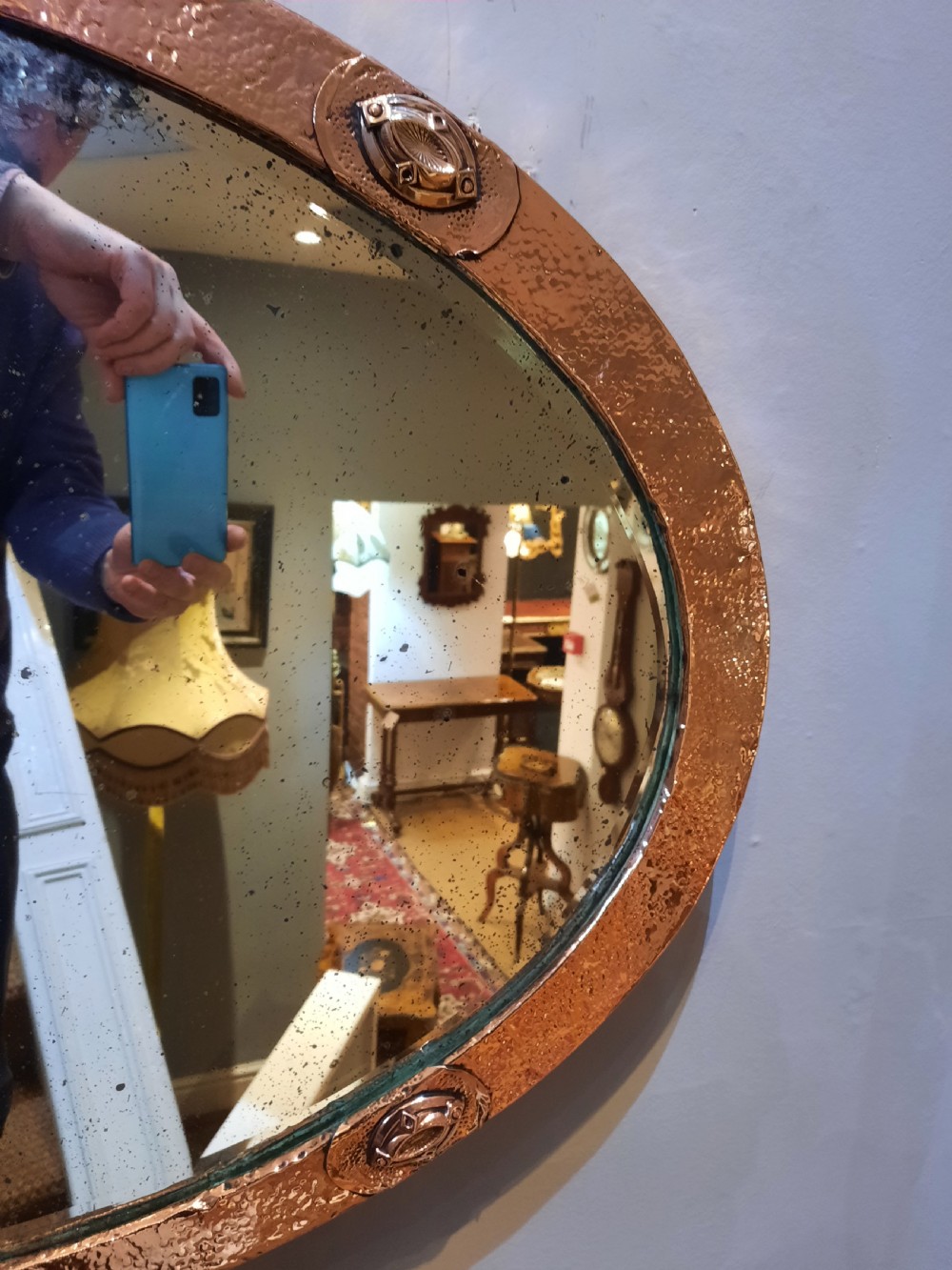 Arts & Crafts Beaten Copper Framed Mirror View IV