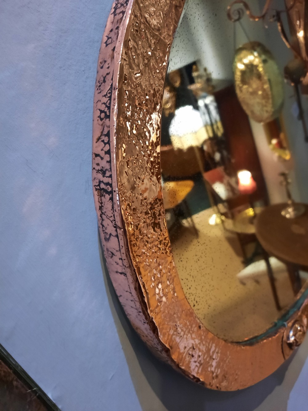 Arts & Crafts Beaten Copper Framed Mirror View V