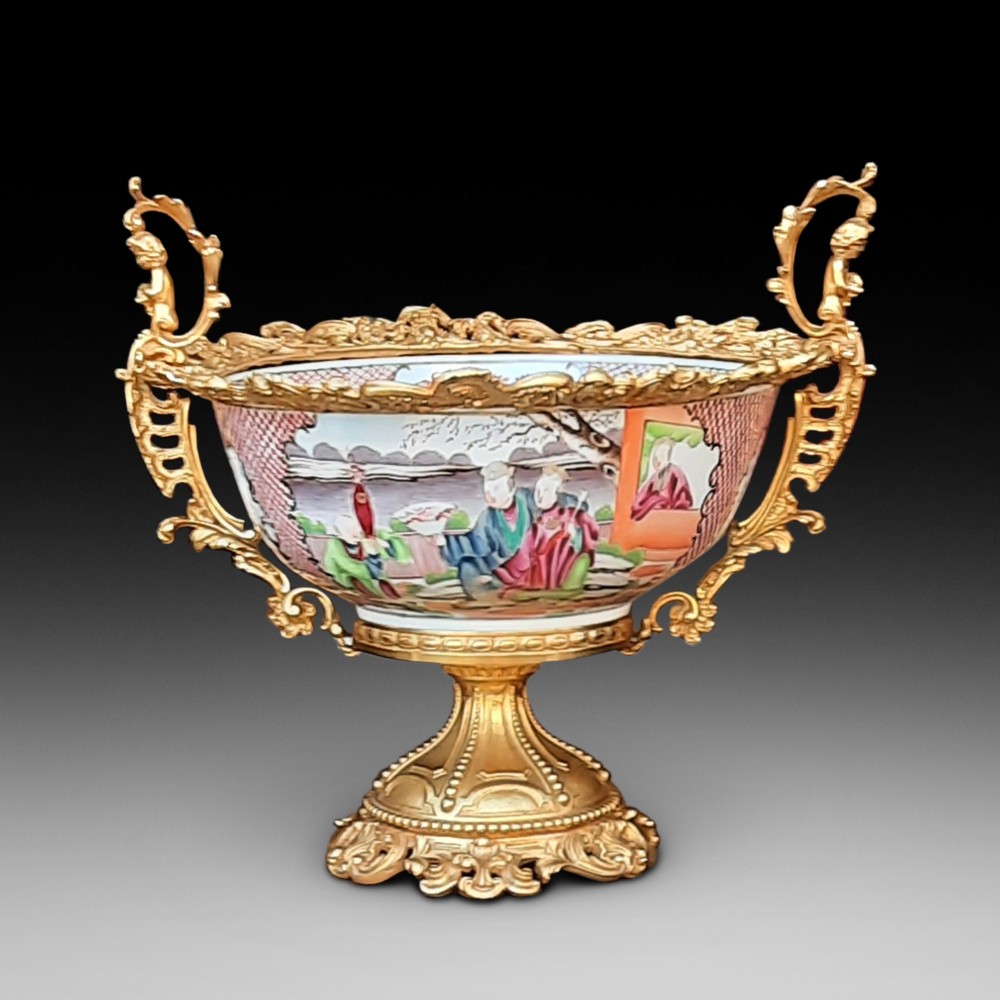 2nd half 19thC Chinese Export Rose Medallion Punch Bowl 