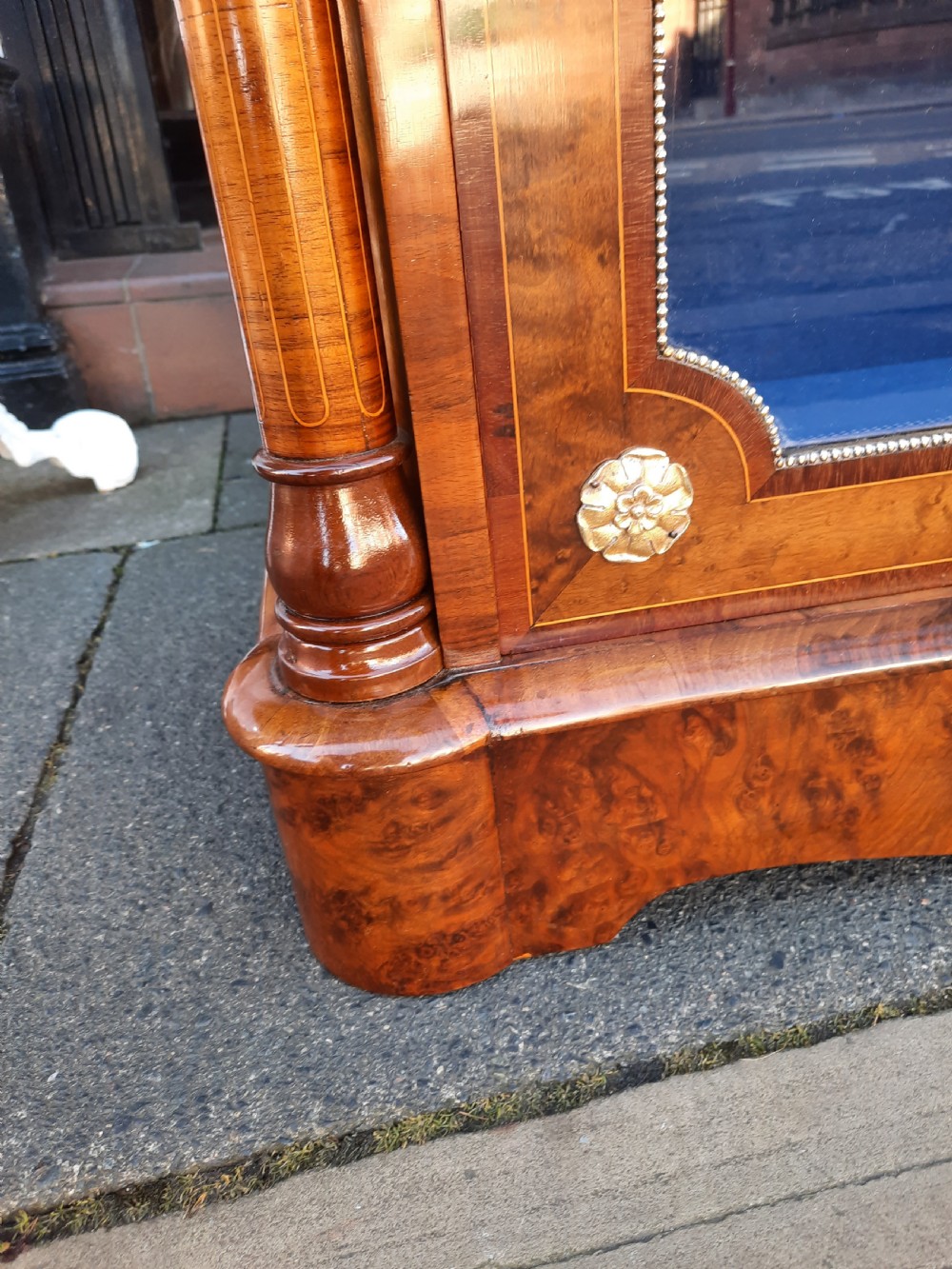 Victorian Burr Walnut Glazed Pier Cabinet View VI