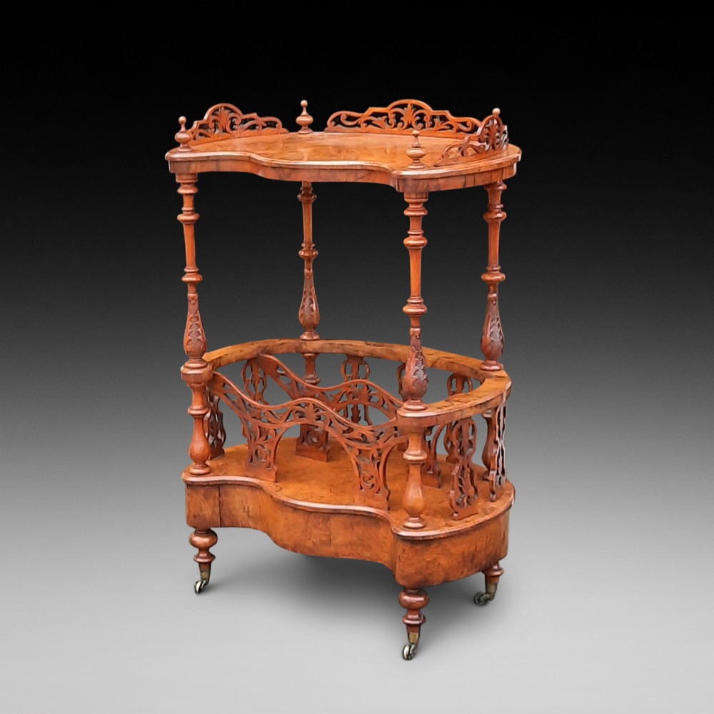 Victorian Burr Walnut Canterbury Whatnot